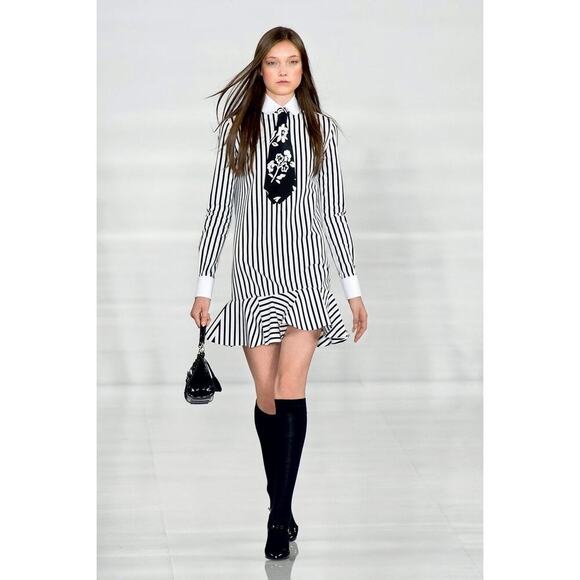 Ralph Lauren Collection Striped Mini Shirt Dress Runway Black White Collared 6 - Picture 3 of 16